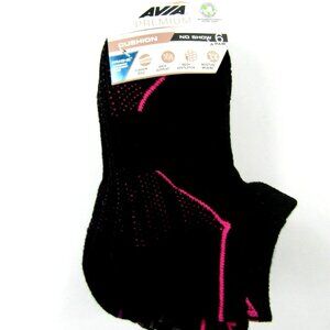 Avia Premium Cushion No Show Socks 6 Pack Black Shoe Size 4-9 Women Fresh New